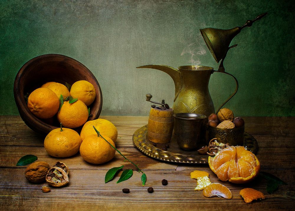 Обои для рабочего стола Натюрморт с мандаринами, фотограф Dina Saeed