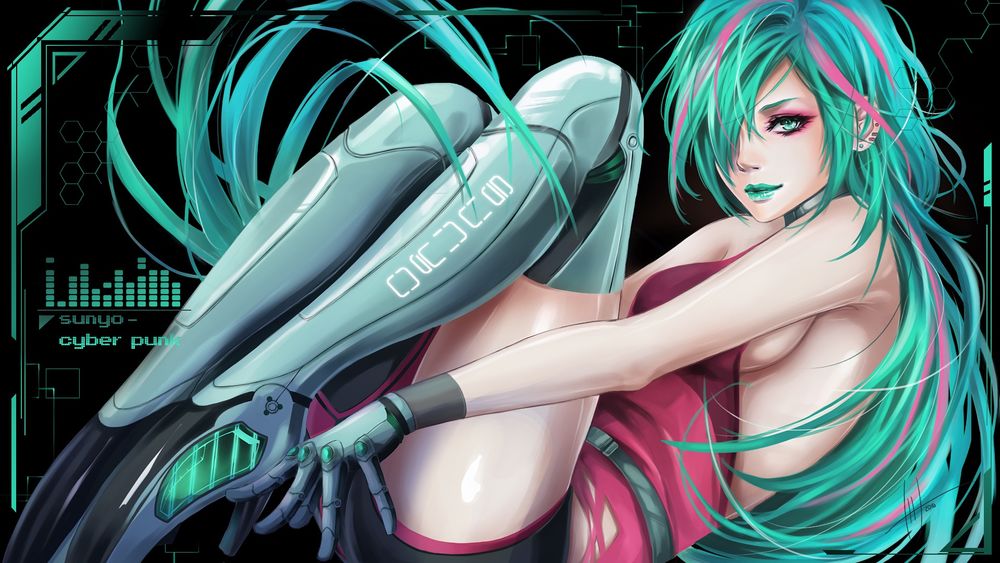 Обои для рабочего стола Vocaloid Hatsune Miku / Вокалоид Хатсунэ Мику в стиле cyberpunk