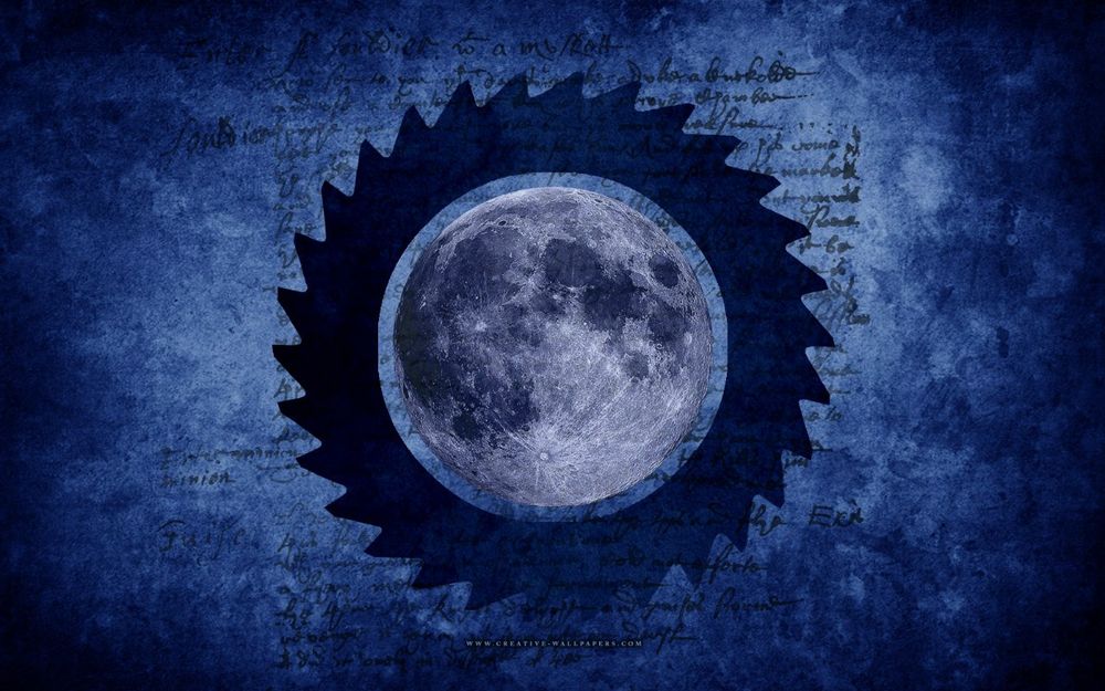Обои для рабочего стола Луна в шипованном ободке на синем фоне