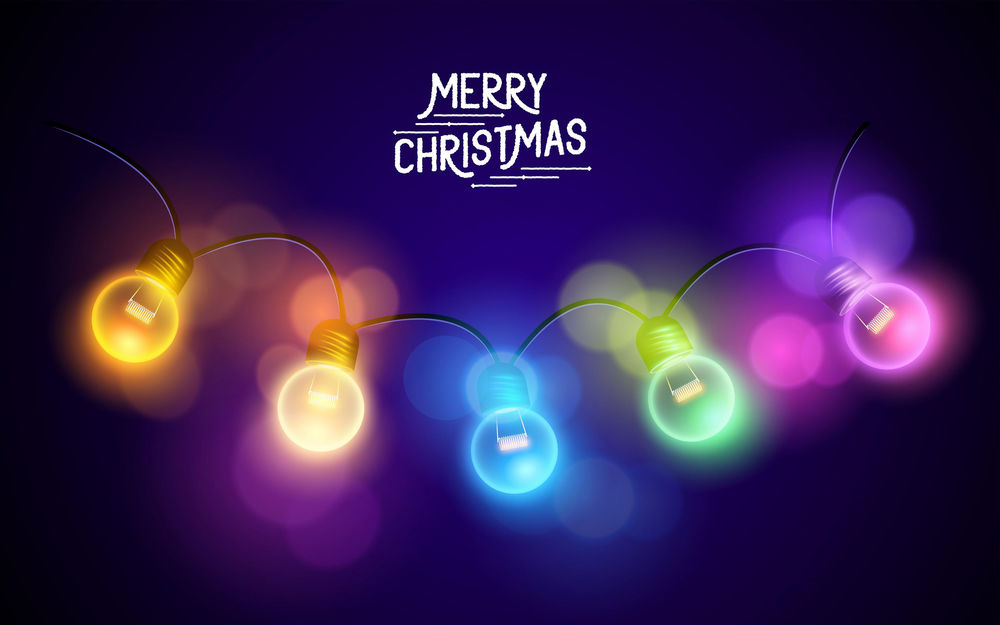 Обои для рабочего стола Гирлянда и надпись (Merry Christmas / Счастливого Рождества)