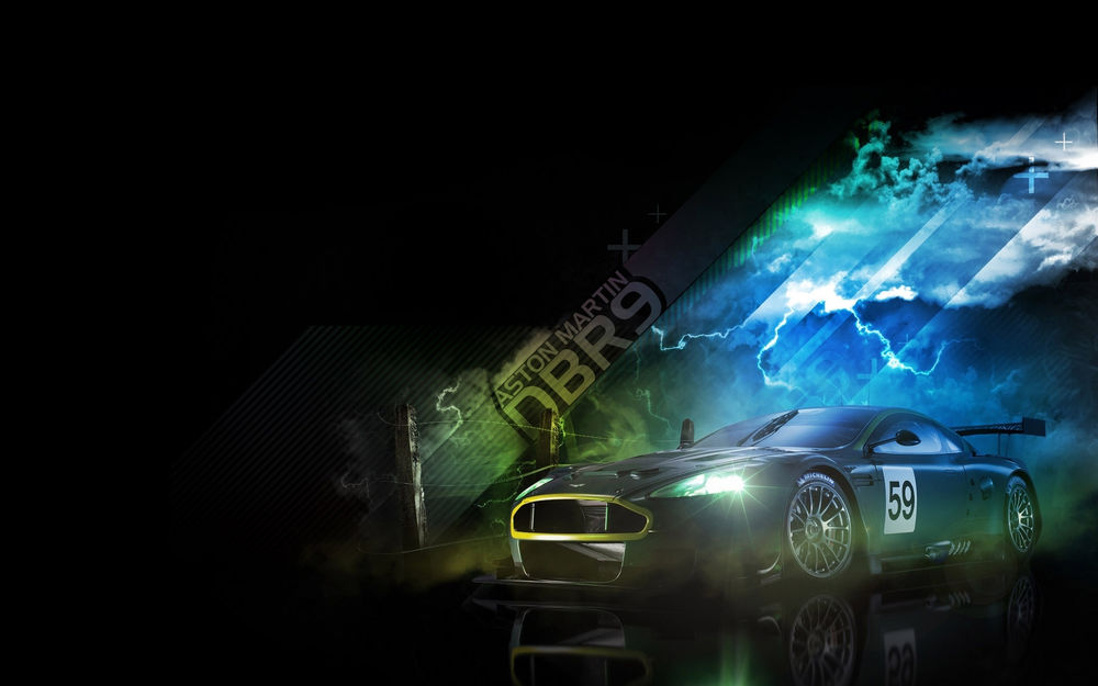 Обои для рабочего стола Автомобиль и надпись Astom Martin DBR9