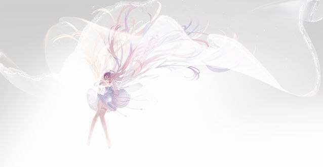 Обои на рабочий стол Vocaloid IA / Вокалоид Ия в белом платье падает с неба