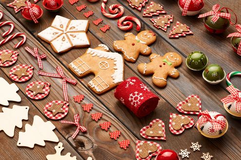 Обои на рабочий стол Рождественские украшения и сладости, Merry Christmas / Веселого Рождества