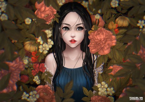Обои на рабочий стол Дeвушка в цветах, by teagirl-vn