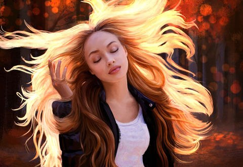 Обои на рабочий стол Девушка с развевающимися волосами, by Mandy Jurgens