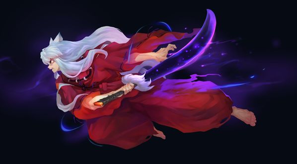 Обои на рабочий стол Инуяша / InuYasha атакует с мечем из аниме InuYasha / Пес демон-хранитель
