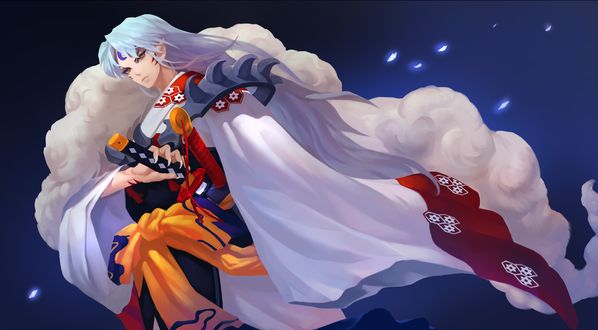 Обои на рабочий стол Демон Sesshomaru / Сесшомару с катаной из аниме Инуяша / InuYasha