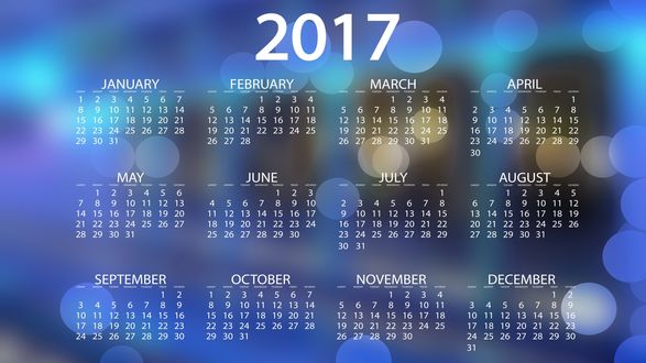 Обои на рабочий стол Календарь на 2017 год на английском языке