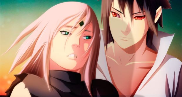 Обои на рабочий стол Uchiha Sasuke / Учиха Саске и Sakura из аниме Наруто / Naruto
