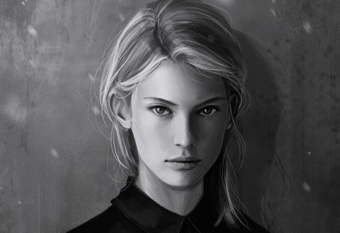 Обои на рабочий стол Девушка с серъезным взглядом, by Jenny Mun