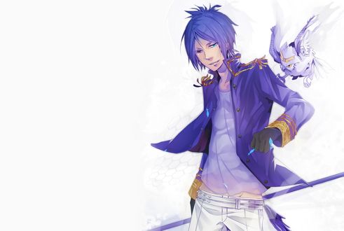 Обои на рабочий стол Rokudou Mukuro / Рокудо Мукуро с белым филином из аниме Katekyo Hitman REBORN / Репетитор Киллер Реборн