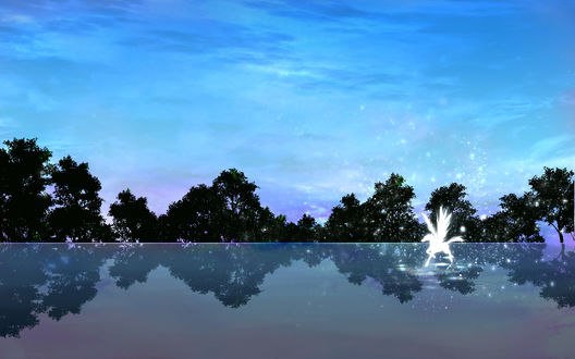 Обои на рабочий стол Пегас бежит по поверхности воды, by saya