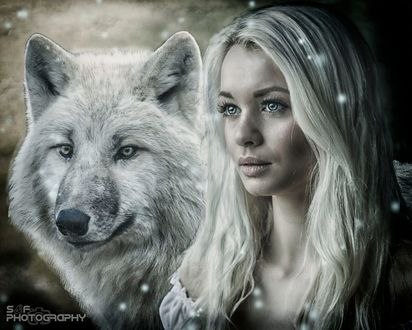 Обои на рабочий стол Девушка рядом с волком, S&F Photography