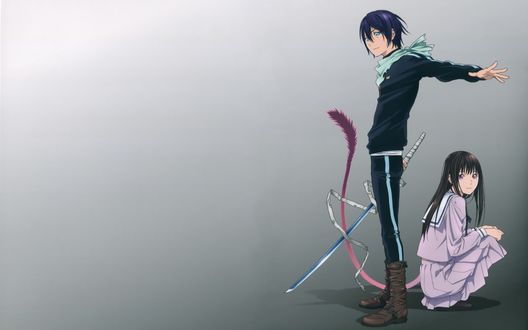 Обои на рабочий стол Ято / Yato и Ики Хиери / Hiyori Iki из аниме и манги Бездомный бог / Noragami