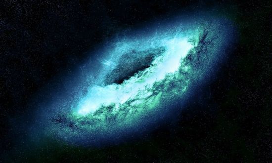 Обои на рабочий стол Одна из многочисленных космических галактик в бирюзовом цвете