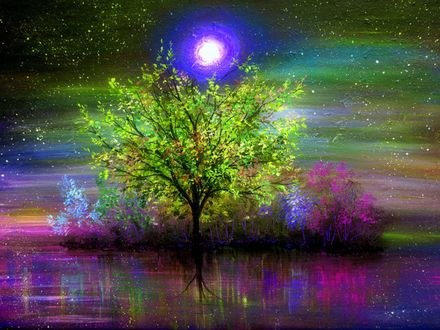 Обои на рабочий стол Дерево под лунным светом, by Ann Marie Bone