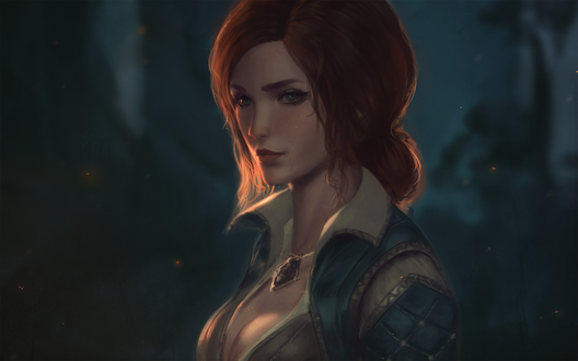 Обои на рабочий стол Трисс Меригольд / Triss Merigold из игры Ведьмак 3: Дикая Охота / The Witcher 3: Wild Hunt, автор Raikoart