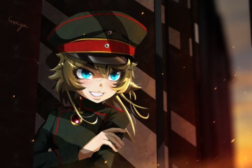 Обои на рабочий стол Tanya Degurechaff / Таня фон Дегручав персонаж из аниме Youjo Senki / The Saga of Tanya the Evil / Военная хроника маленькой девочки (Таня - Воплощение Зла), art by Genya67