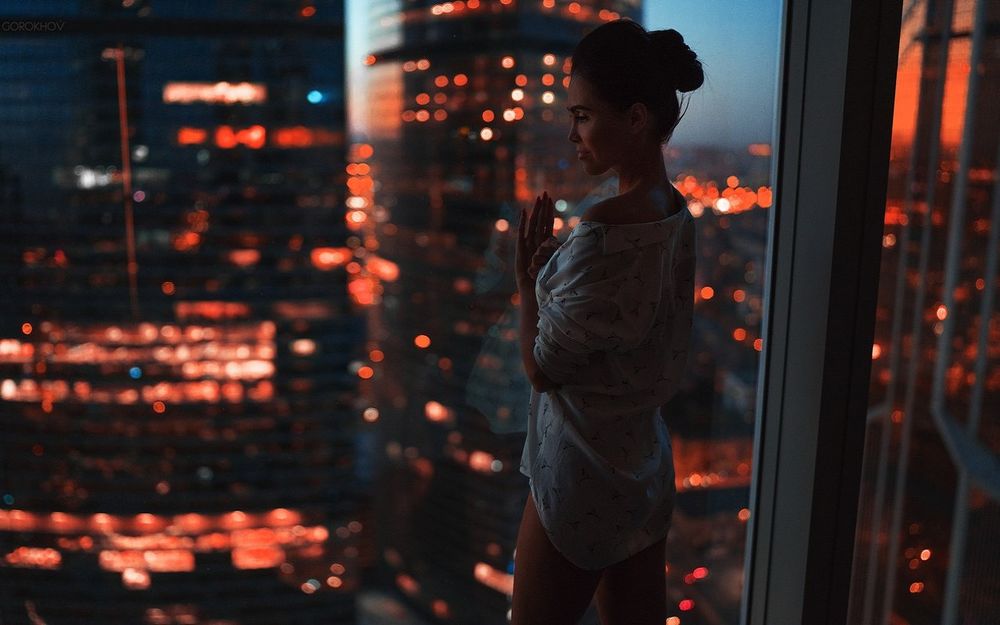 Девушка Город Ночь Фото