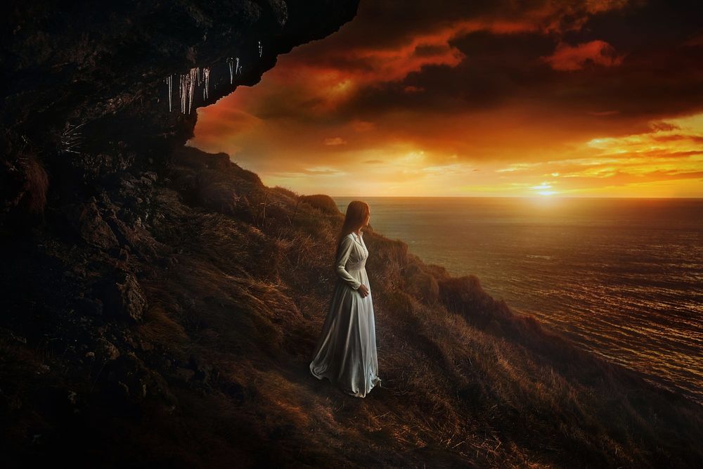 Обои для рабочего стола Девушка любуется закатом, фотограф TJ Drysdale