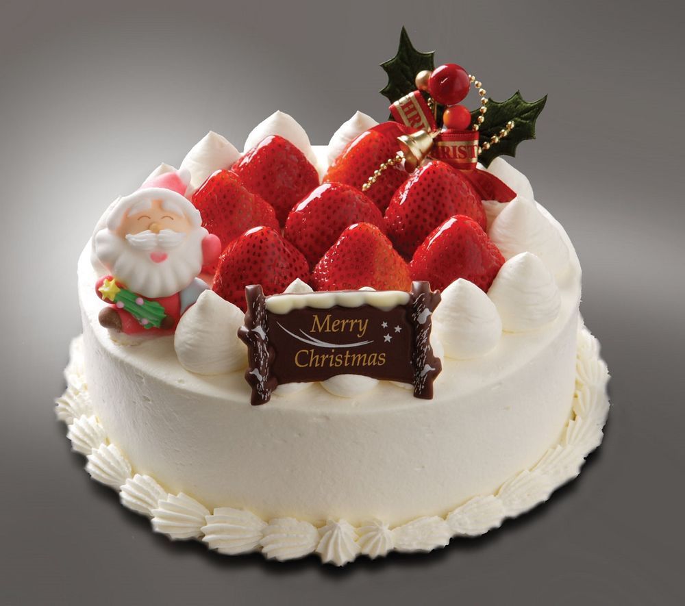 Обои для рабочего стола Рождественский торт с клубникой от Санта Клауса, Merry Christmas / Веселого Рождества