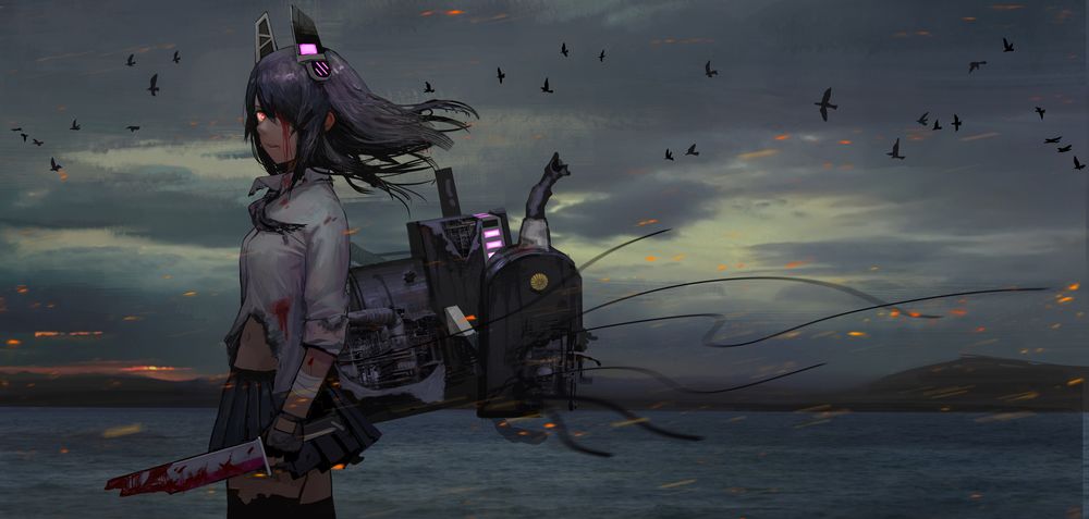 Обои для рабочего стола Персонаж из игры Kantai Collection / Флотская Коллекция с окровавленным мечом, by Tomiya7112