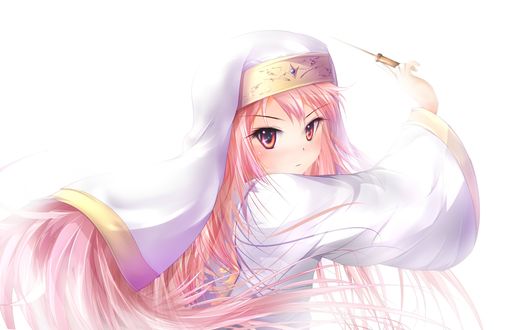 Обои на рабочий стол Луиза Франсуаза ле Бланк де ля Вальер / Louise Fran&;oise Le Blanc de La Valli&;re из аниме Подручный Луизы-Нулизы / Zero no Tsukaima, одетая в стиле Индекс / Index из аниме Индекс Волшебства / Toaru Majutsu no Index / A Certain Magical Index