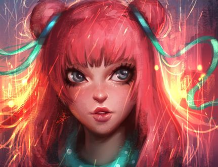 Обои на рабочий стол Девушка с розовыми волосами, by Ayya Saparniyazova