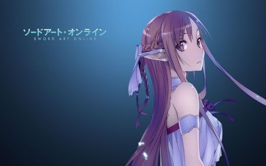 Обои на рабочий стол Асуна Юуки / Yuuki Asuna на синем фоне из аниме Sword Art Online / Мастера Меча Онлайн