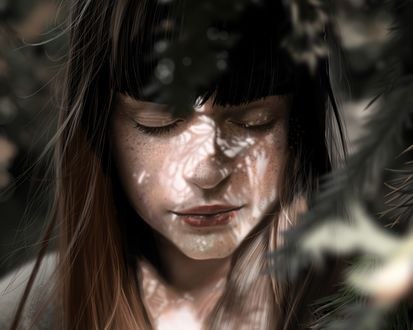 Обои на рабочий стол Девушка за веткой дерева, by Ameur Makhloufi