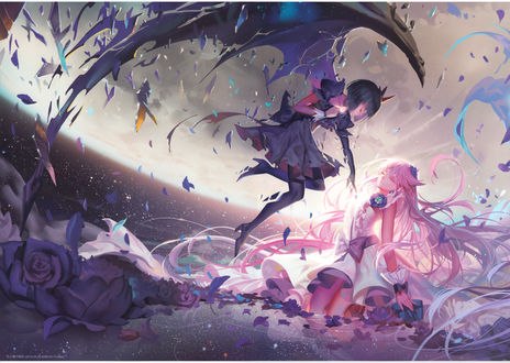 Обои на рабочий стол Юри Цукикагэ / Yuri Tsukikage и Темная ПриКюа / Dark Pretty Cure из аниме Хорошенькое лекарство! / Heartcatch Precure, автор Alphonse