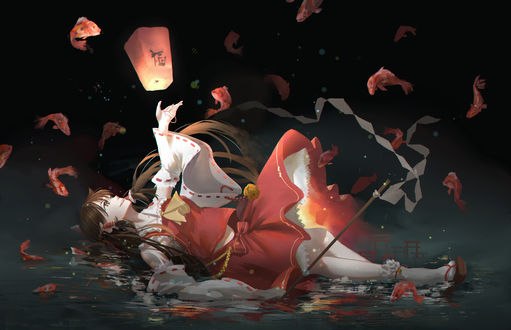 Обои на рабочий стол Рэйму Хакурэй / Reimu Hakurei из аниме и игры Touhou Project / Проект Восток, автор luomo-八雲正月