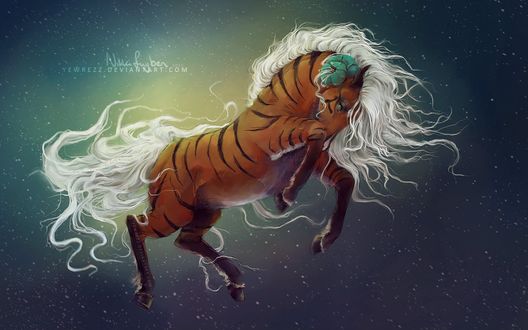 Обои на рабочий стол Белогривая лошадь лошадь с необычным окрасом, by Yewrezz