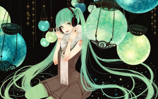 Обои на рабочий стол Вокалоид Хацунэ Мику / Vocaloid Hatsune Miku, art by Mokaffe