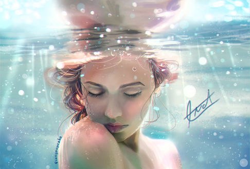 Обои на рабочий стол Девушка под водой, by fizzypopcake