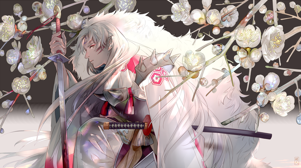 Обои на рабочий стол Sesshomaru / Сессшомару из аниме Инуяша / InuYasha, by SaigaTokihito
