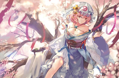 Обои на рабочий стол Ююко Сайгедзииз / Yuyuko Saigyouji аниме и игры Touhou Project / Проект Восток, автор Elise