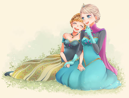 Обои на рабочий стол Эльза / Elsa и Анна / Anna из мультфильма Холодное сердце / Frozen, автор Suzuhara