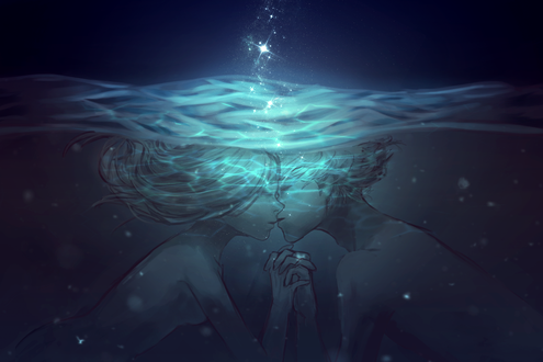 Обои на рабочий стол Парень и девушка целуются под водой, by slyvanie