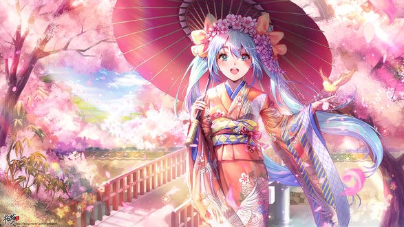 Обои на рабочий стол Вокалоид Мику Хацунэ / Hatsune Miku, автор Kyjsogom