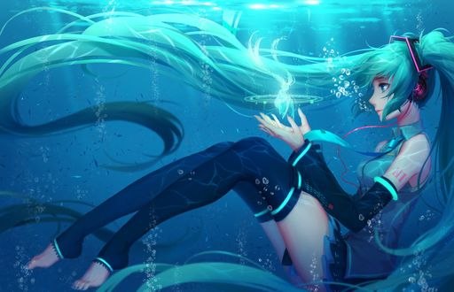 Обои на рабочий стол Вокалоид Мику Хацунэ / Hatsune Miku под водой, автор -Q9Q-
