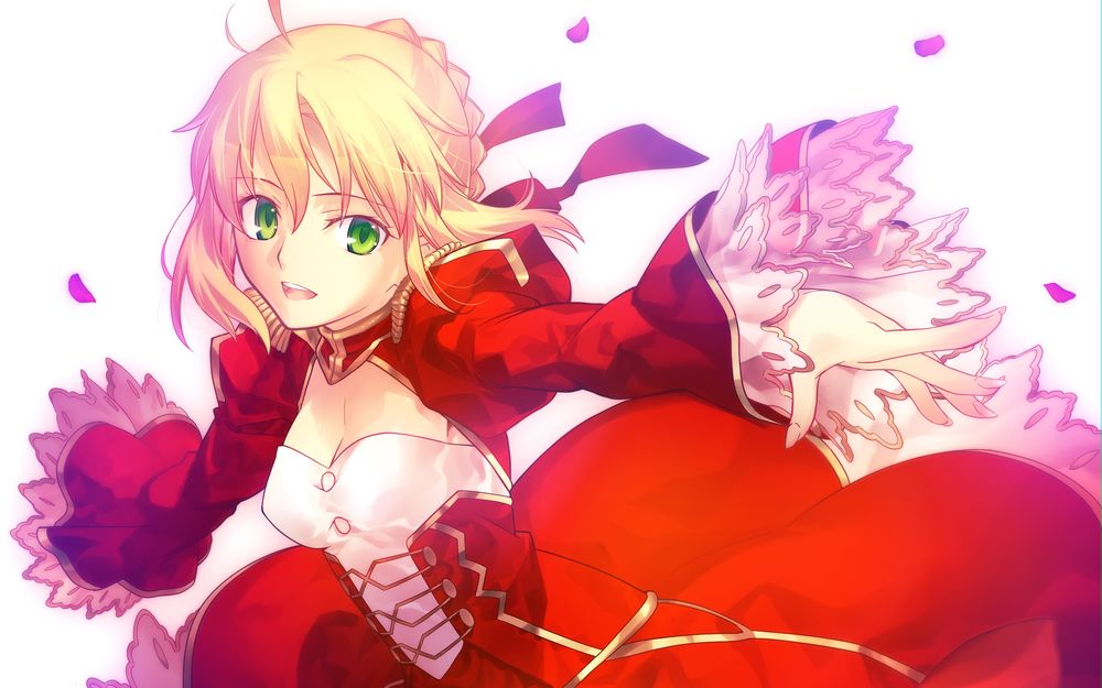 Обои для рабочего стола Сейбер / Saber из игр Fate / Extra и Fate / Grand Order радостно бежит