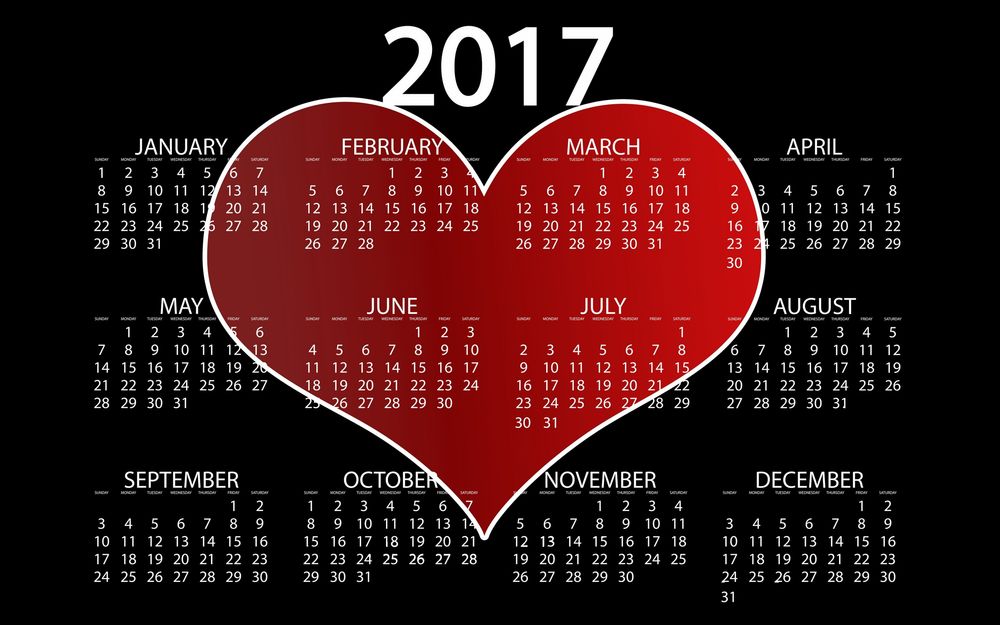 Обои для рабочего стола Календарь на 2017 год с сердечком