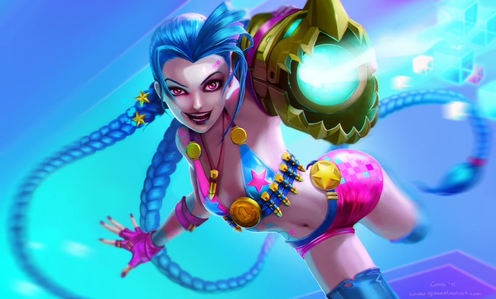 Обои для рабочего стола Джинкс / Jinx из игры Лига легенд / League of Legends by Gina Nelson