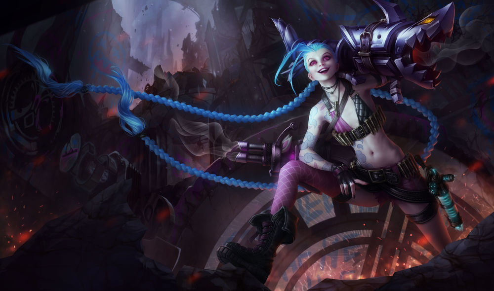 Обои для рабочего стола Джинкс / Jinx из игры Лига легенд / League of Legends