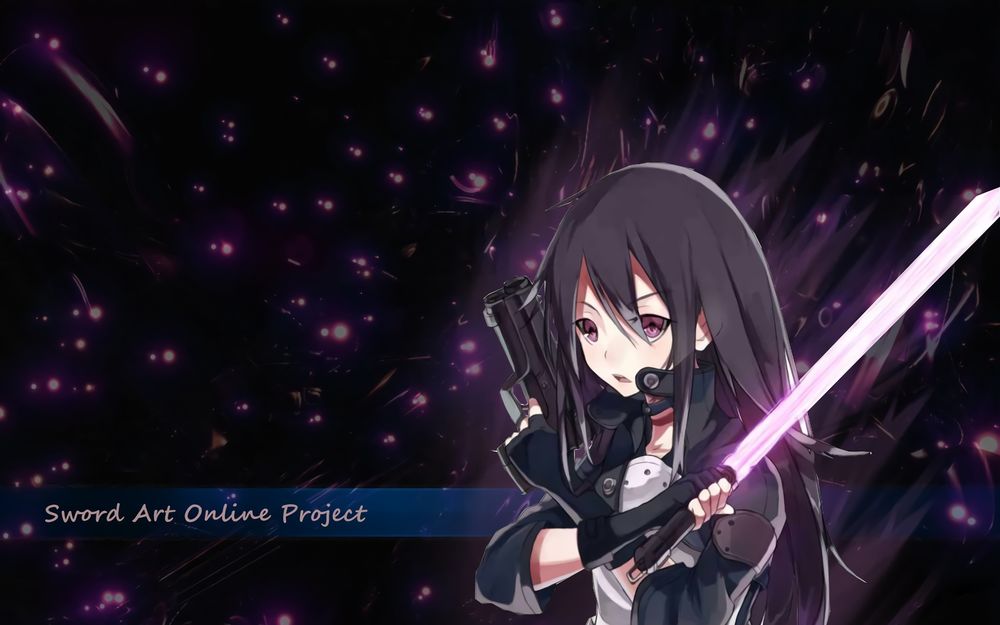Обои для рабочего стола Kirito / Кирито с мечем и пистолетом из аниме Sword Art Online / Мастера Меча Онлайн