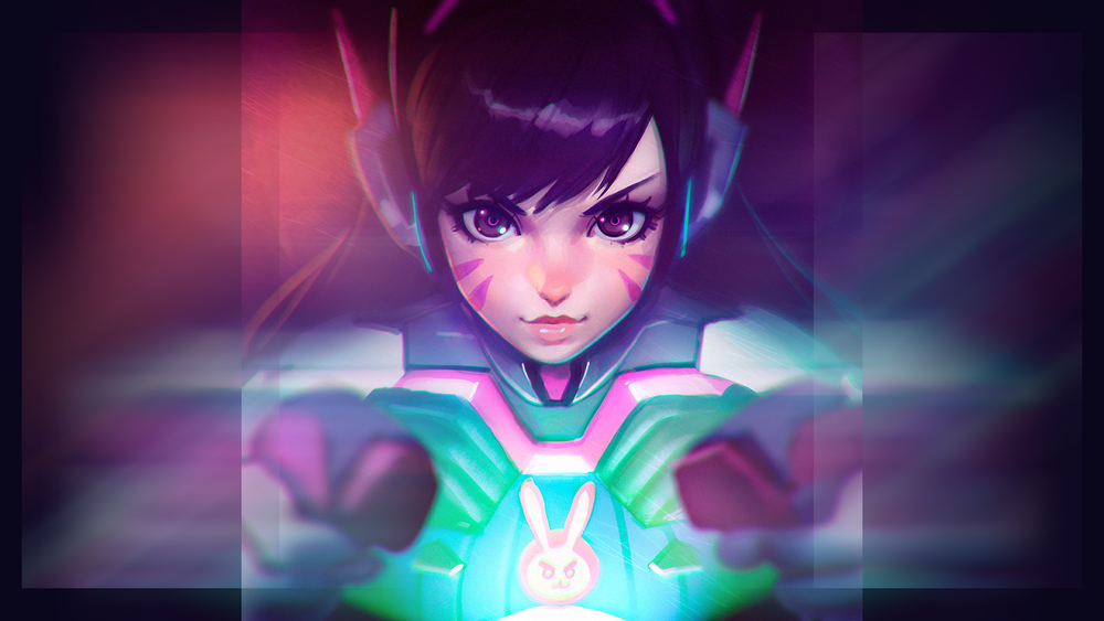 Обои для рабочего стола Ди Ва / D. Va (настоящее имя Хана Сон / Hana Song) из игры Дозор / Overwatch, художник Илья Кувшинов