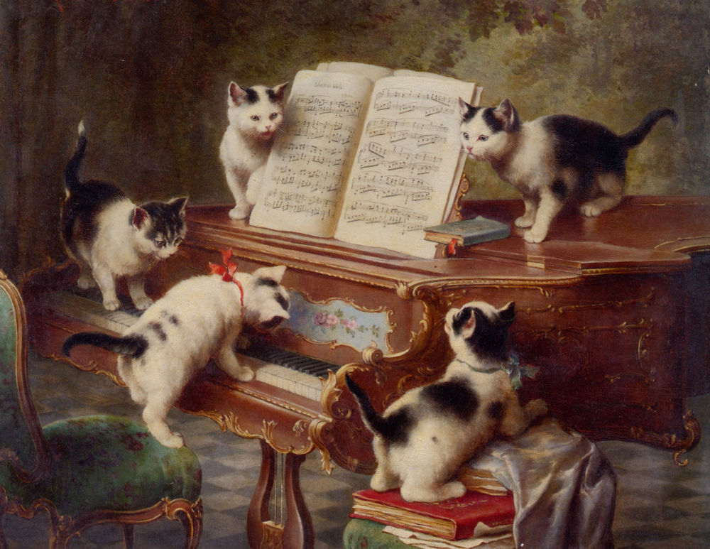 Обои для рабочего стола Сольный концерт котят / The Kittens Recital, by Carl Reichert, 1908 год