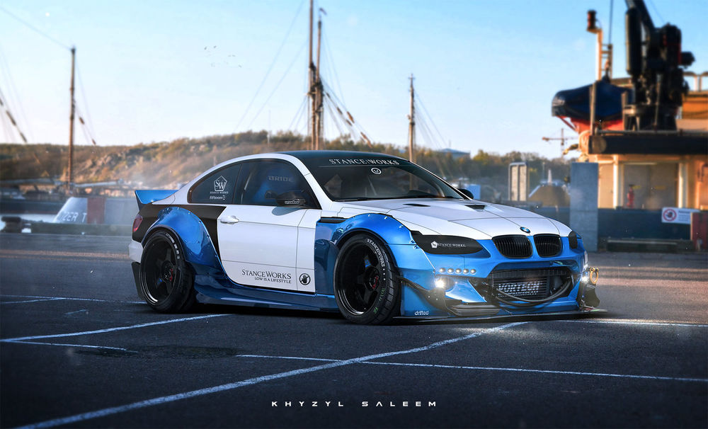 Обои для рабочего стола BMW Esque E92, Машина с тюнингом на стоянке утром