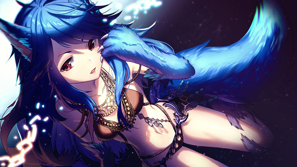 Обои для рабочего стола Фенрир / Fenrir из коллекционной карточной игры Ярость Бахамута / Shingeki no Bahamut / Rage of Bahamut разрывает цепи